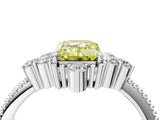 White gold Fancy Yellow Emerald Cut Brilliant Diamond with Cluster Setting on a Beaded Band and Four-Prong Setting_28