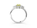 White gold Fancy Yellow Emerald Cut Brilliant Diamond with Cluster Setting on a Beaded Band and Four-Prong Setting_3
