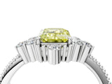White gold Fancy Yellow Emerald Cut Brilliant Diamond with Cluster Setting on a Beaded Band and Four-Prong Setting_4