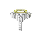 White gold Fancy Yellow Emerald Cut Brilliant Diamond with Cluster Setting on a Beaded Band and Four-Prong Setting_5