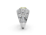 White gold Fancy Yellow Emerald Cut Brilliant Halo Pave Diamond Milgrain Ring_2