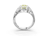 White gold Fancy Yellow Emerald Cut Brilliant Milgrain Filigree Diamond Ring with Square Prong Setting_3