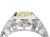 White gold Fancy Yellow Emerald Cut Brilliant Milgrain Filigree Diamond Ring with Square Prong Setting_4