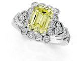 White gold Fancy Yellow Emerald Cut Brilliant Milgrain Pave Heart Band Solitaire Ring_13