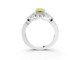 White gold Fancy Yellow Emerald Cut Brilliant Milgrain Pave Heart Band Solitaire Ring_15