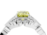 White gold Fancy Yellow Emerald Cut Brilliant Milgrain Pave Heart Band Solitaire Ring_4