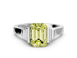 White gold Fancy Yellow Emerald Cut Brilliant Solitaire Diamond Ring with Channel Set Band and Bar Prong Setting_6