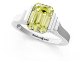 White gold Fancy Yellow Emerald Cut Brilliant Solitaire Diamond Ring with Channel Set Band and Bar Prong Setting_7