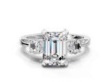 White gold Fancy Yellow Emerald Cut Brilliant Three-Stone Diamond Ring with Pavé Band and Four-Prong Setting_15