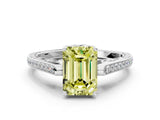 White gold Fancy Yellow Emerald  Cut Cathedral Pave Diamond Engagement Ring with Six-Prong Setting_32