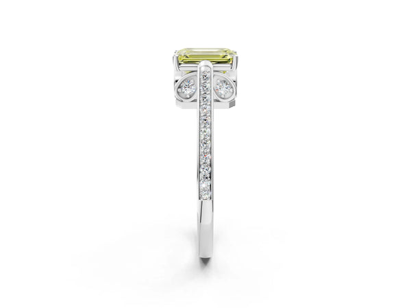 Platinum Fancy Yellow Emerald  Cut Cathedral Pave Diamond Engagement Ring with Six-Prong Setting