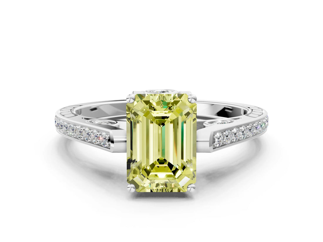 White gold Fancy Yellow Emerald  Cut Cathedral Pave Diamond Engagement Ring with Six-Prong Setting_37