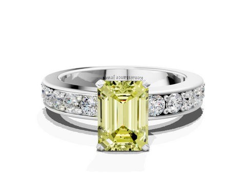White gold Fancy Yellow Emerald  Cut Channel Set Diamond Engagement Ring with Four-Prong Setting_195