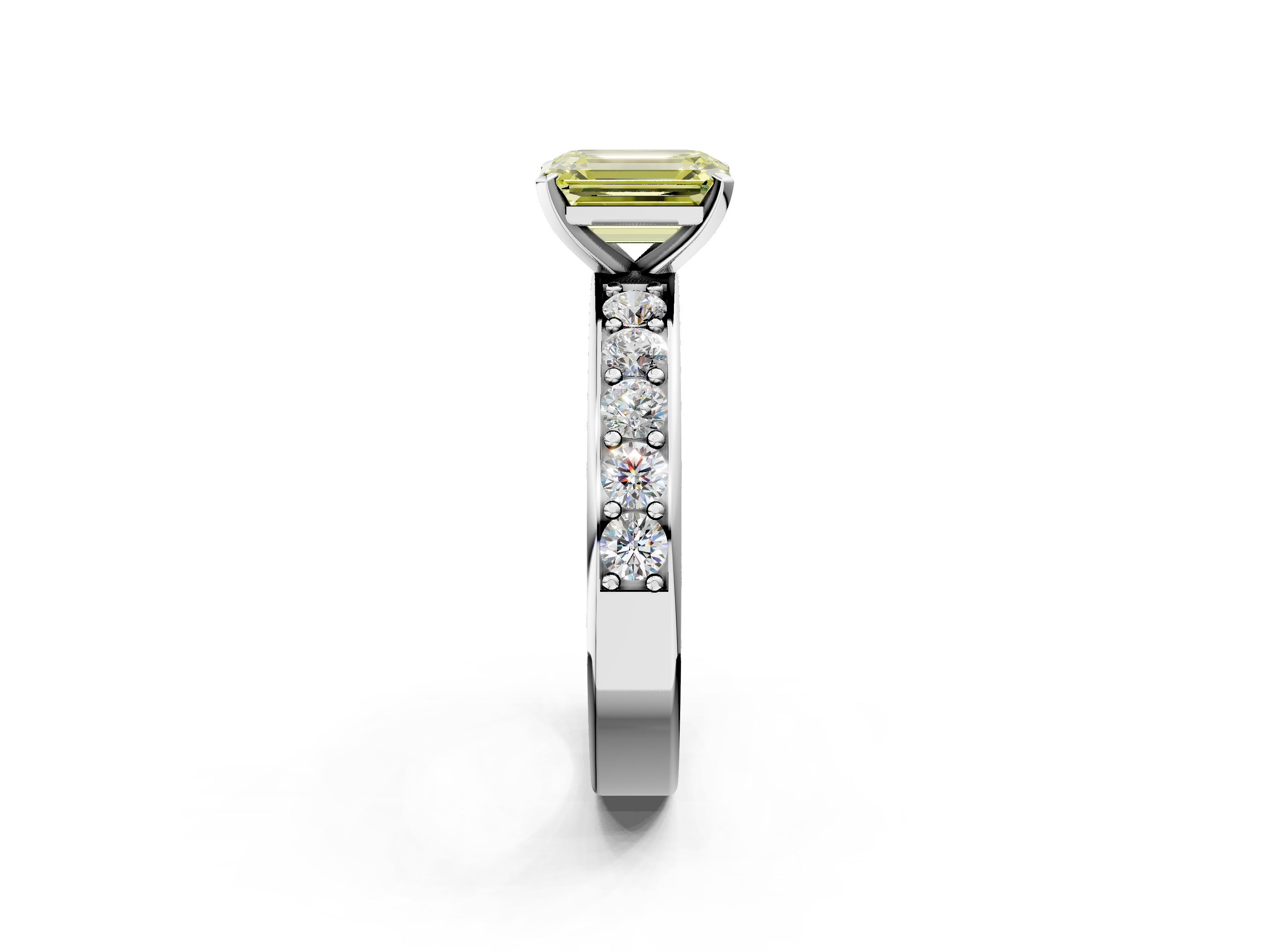 White gold Fancy Yellow Emerald  Cut Channel Set Diamond Engagement Ring with Four-Prong Setting_197