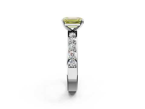 White gold Fancy Yellow Emerald  Cut Channel Set Diamond Engagement Ring with Four-Prong Setting_197