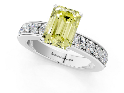 White gold Fancy Yellow Emerald  Cut Channel Set Diamond Engagement Ring with Four-Prong Setting_198