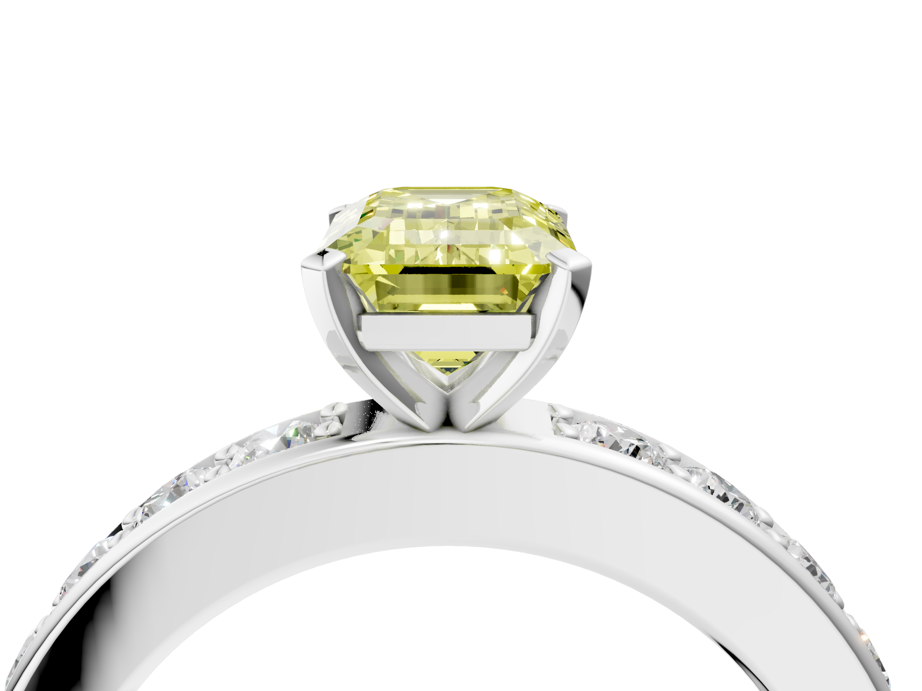White gold Fancy Yellow Emerald  Cut Channel Set Diamond Engagement Ring with Four-Prong Setting_199