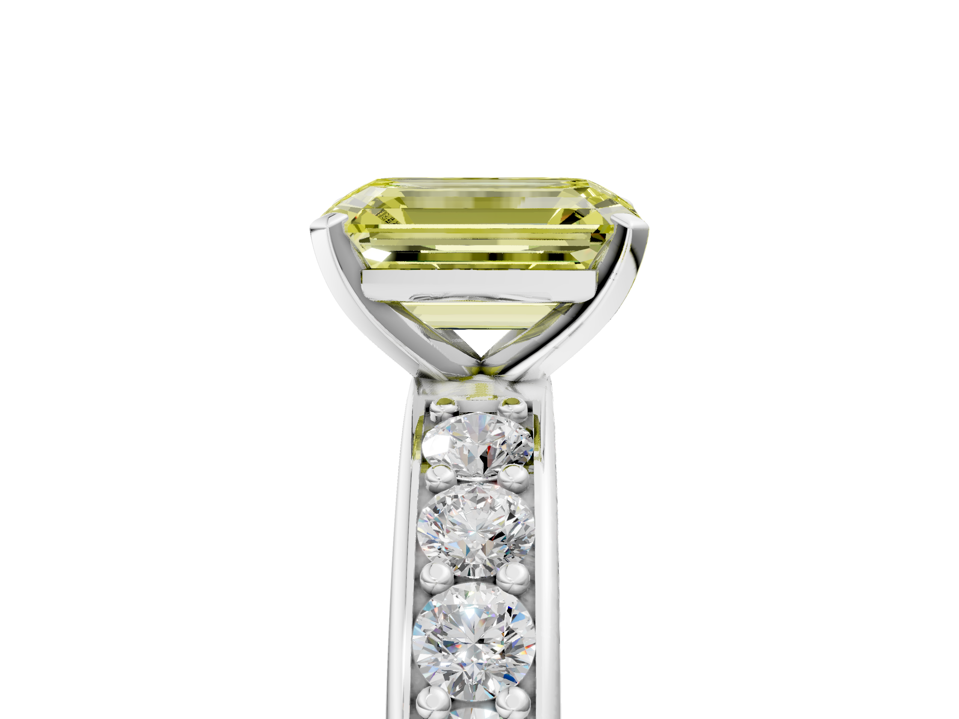 White gold Fancy Yellow Emerald  Cut Channel Set Diamond Engagement Ring with Four-Prong Setting_200