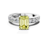 White gold Fancy Yellow Emerald  Cut Channel Set Diamond Engagement Ring with Four-Prong Setting_257