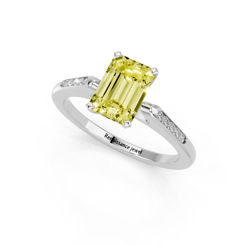 White gold Fancy Yellow Emerald  Cut Channel Set Solitaire Engagement Ring with Four-Prong Setting_13