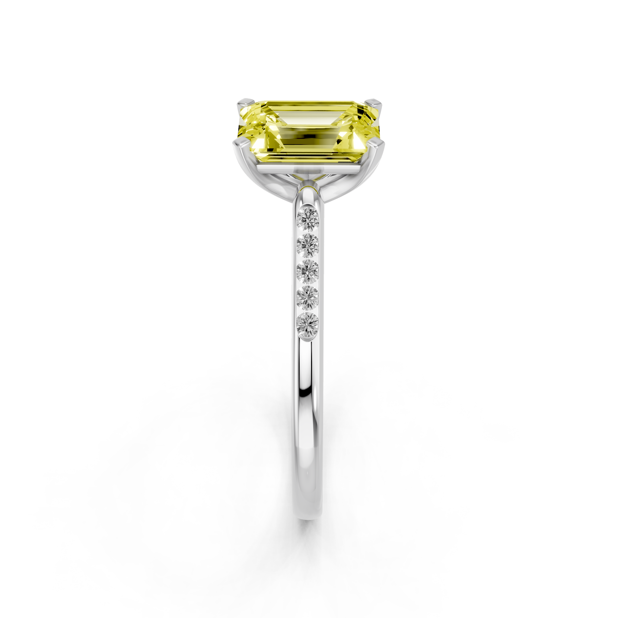 White gold Fancy Yellow Emerald  Cut Channel Set Solitaire Engagement Ring with Four-Prong Setting_14