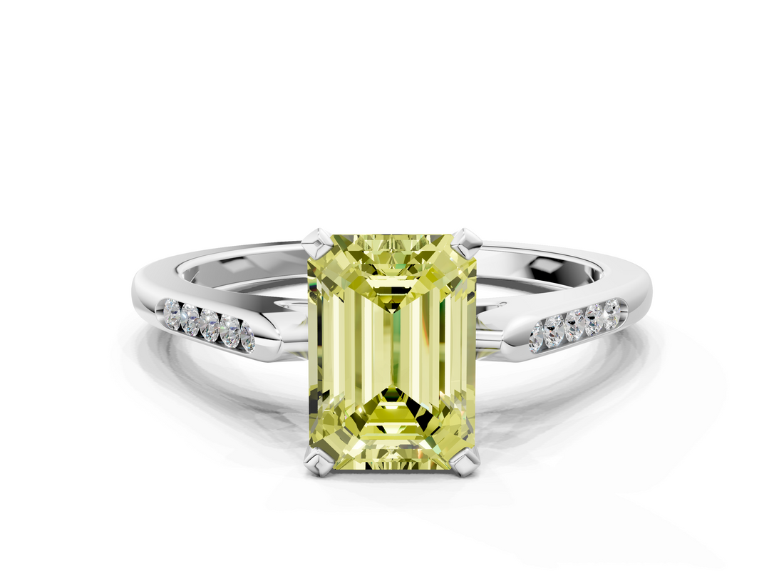 White gold Fancy Yellow Emerald  Cut Channel Set Solitaire Engagement Ring with Four-Prong Setting_178