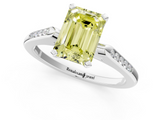 White gold Fancy Yellow Emerald  Cut Channel Set Solitaire Engagement Ring with Four-Prong Setting_179