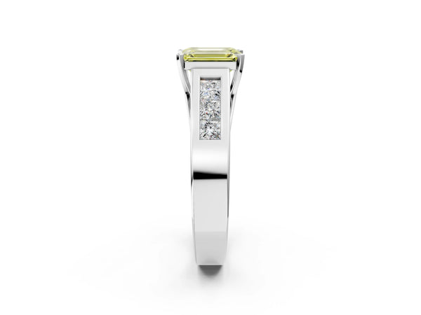 Platinum Fancy Yellow Emerald Cut Cut Channel Set Solitaire Ring with Four-Prong Setting