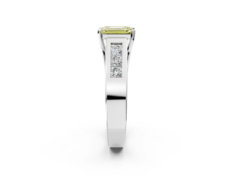 White gold Fancy Yellow Emerald Cut Cut Channel Set Solitaire Ring with Four-Prong Setting_14