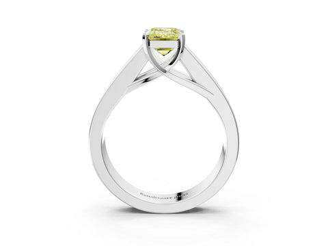 White gold Fancy Yellow Emerald Cut Cut Channel Set Solitaire Ring with Four-Prong Setting_15