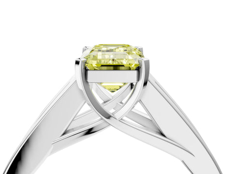 White gold Fancy Yellow Emerald Cut Cut Channel Set Solitaire Ring with Four-Prong Setting_16