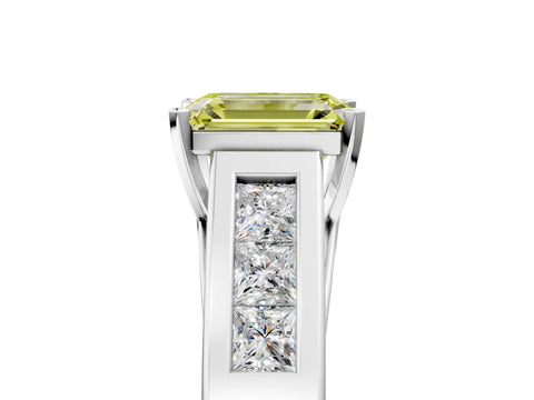 White gold Fancy Yellow Emerald Cut Cut Channel Set Solitaire Ring with Four-Prong Setting_17