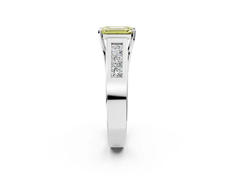 White gold Fancy Yellow Emerald Cut Cut Channel Set Solitaire Ring with Four-Prong Setting_2