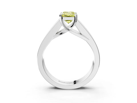 White gold Fancy Yellow Emerald Cut Cut Channel Set Solitaire Ring with Four-Prong Setting_3
