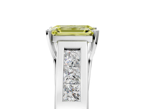 White gold Fancy Yellow Emerald Cut Cut Channel Set Solitaire Ring with Four-Prong Setting_5