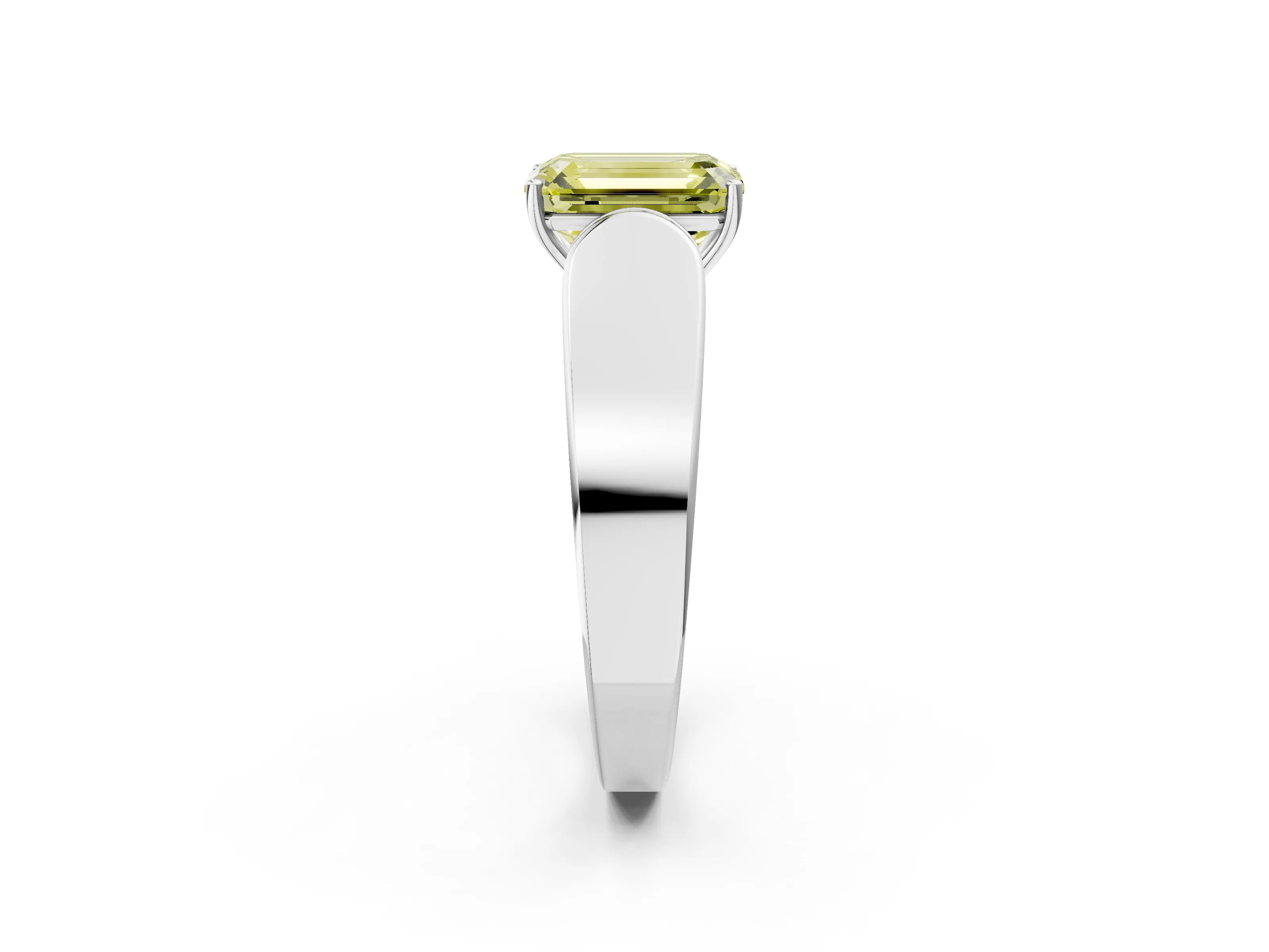 White gold Fancy Yellow Emerald Cut Cut Diamond Channel Set Solitaire Ring with Four-Prong Setting_110