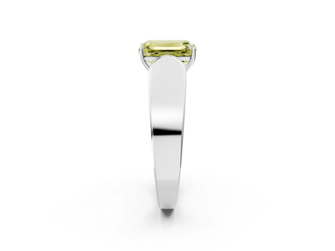 White gold Fancy Yellow Emerald Cut Cut Diamond Channel Set Solitaire Ring with Four-Prong Setting_146