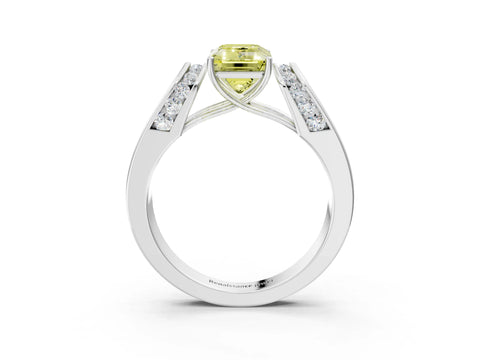 White gold Fancy Yellow Emerald Cut Cut Diamond Channel Set Solitaire Ring with Four-Prong Setting_147