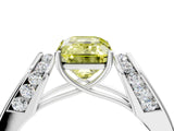 White gold Fancy Yellow Emerald Cut Cut Diamond Channel Set Solitaire Ring with Four-Prong Setting_148