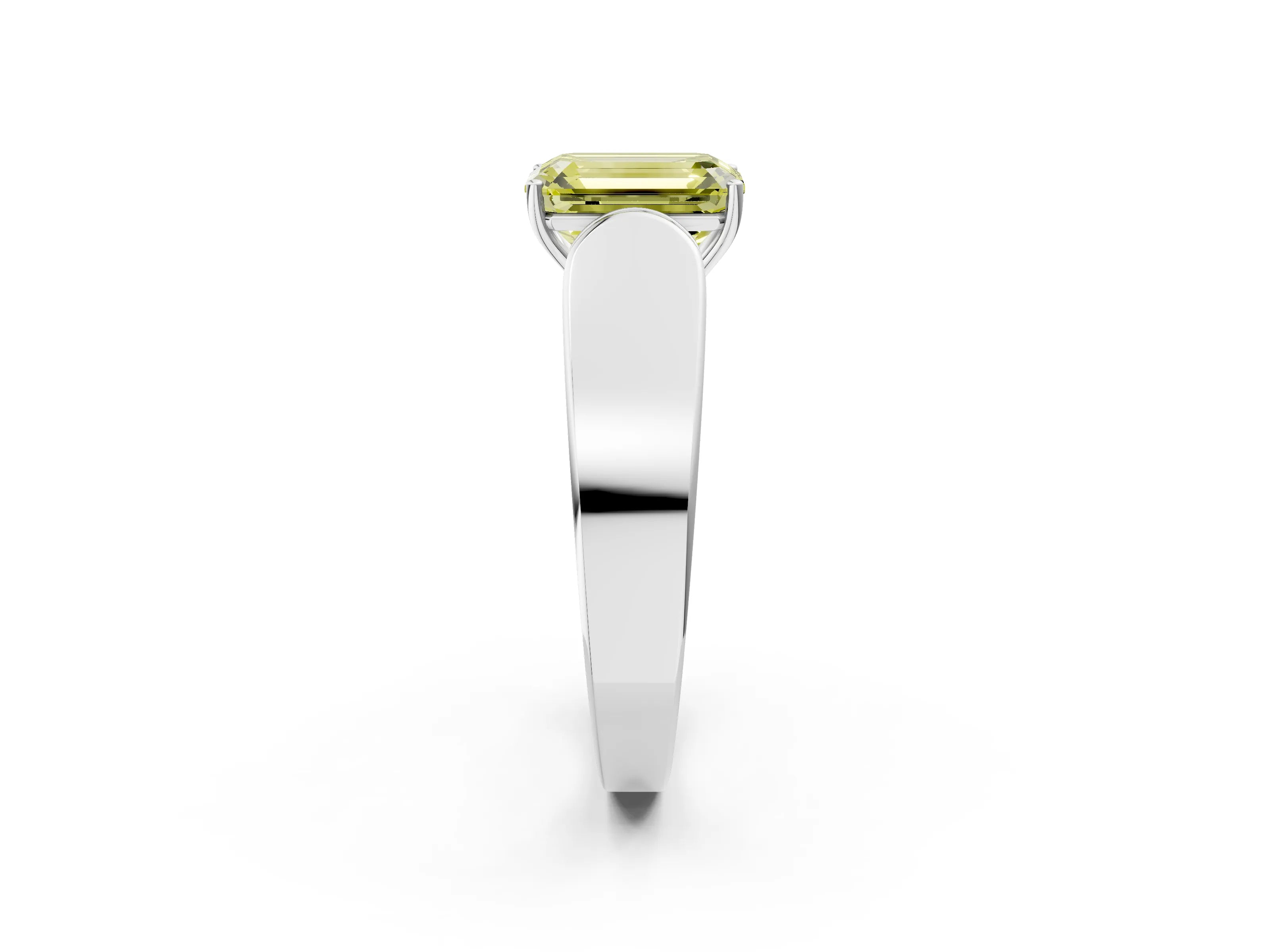 White gold Fancy Yellow Emerald Cut Cut Diamond Channel Set Solitaire Ring with Four-Prong Setting_2