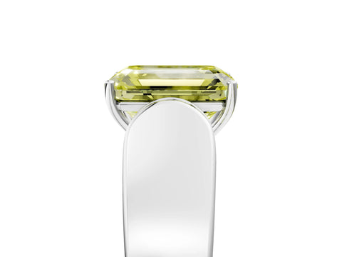 White gold Fancy Yellow Emerald Cut Cut Diamond Channel Set Solitaire Ring with Four-Prong Setting_269