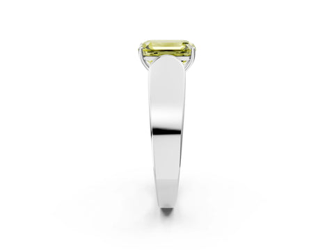 White gold Fancy Yellow Emerald Cut Cut Diamond Channel Set Solitaire Ring with Four-Prong Setting_2