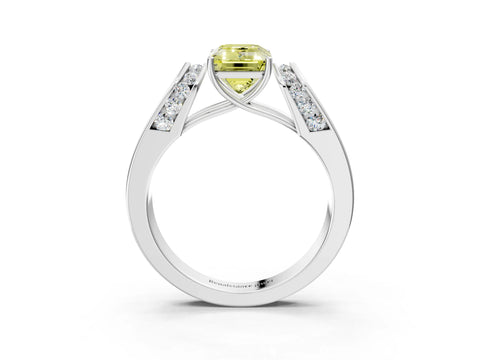 White gold Fancy Yellow Emerald Cut Cut Diamond Channel Set Solitaire Ring with Four-Prong Setting_3