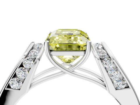White gold Fancy Yellow Emerald Cut Cut Diamond Channel Set Solitaire Ring with Four-Prong Setting_4