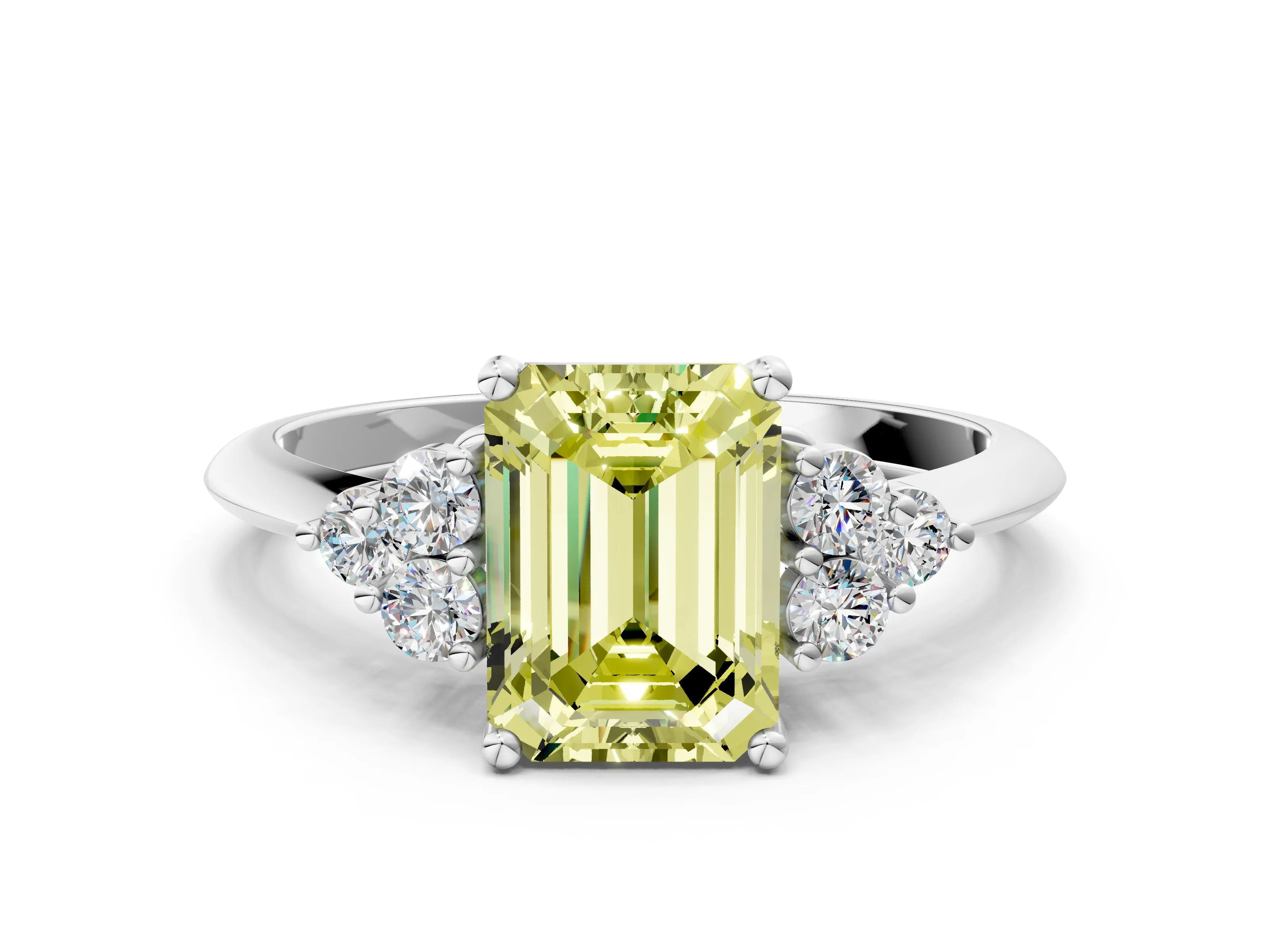 White gold Fancy Yellow Emerald Cut Cut Diamond Cluster Ring with Solitaire Band and Four-Prong Setting_12