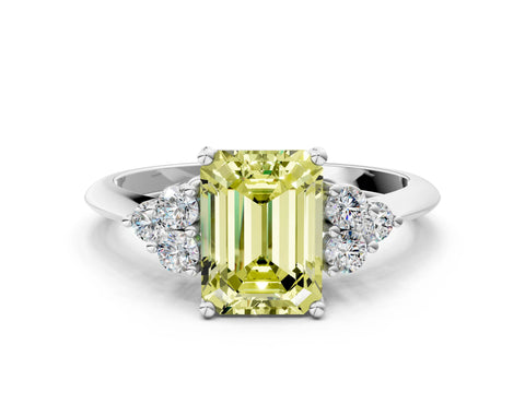 White gold Fancy Yellow Emerald Cut Cut Diamond Cluster Ring with Solitaire Band and Four-Prong Setting_12