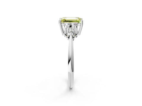 White gold Fancy Yellow Emerald Cut Cut Diamond Cluster Ring with Solitaire Band and Four-Prong Setting_14