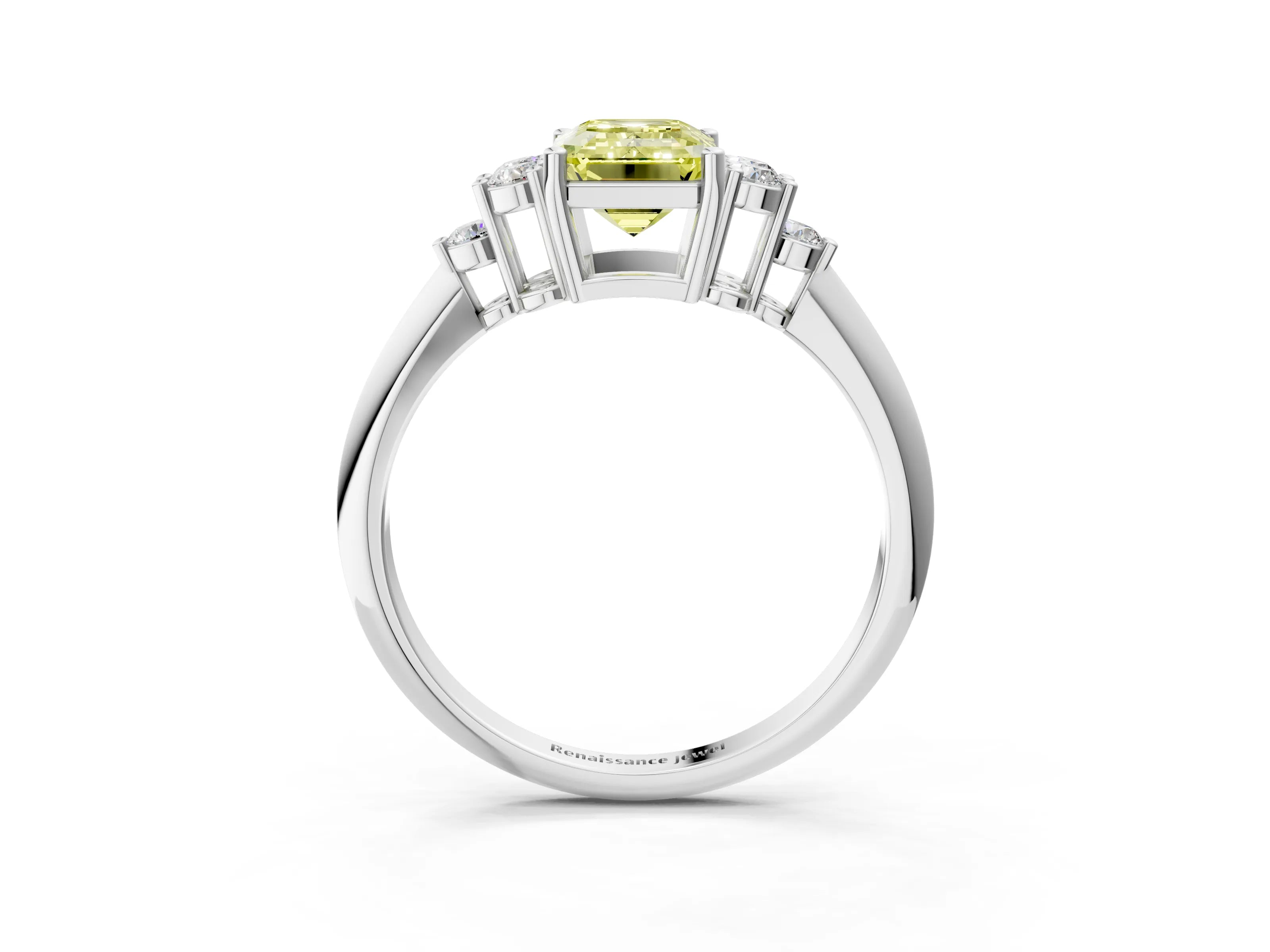 White gold Fancy Yellow Emerald Cut Cut Diamond Cluster Ring with Solitaire Band and Four-Prong Setting_15