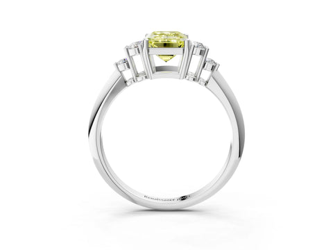 White gold Fancy Yellow Emerald Cut Cut Diamond Cluster Ring with Solitaire Band and Four-Prong Setting_15