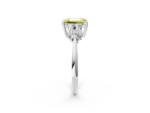 White gold Fancy Yellow Emerald Cut Cut Diamond Cluster Ring with Solitaire Band and Four-Prong Setting_39